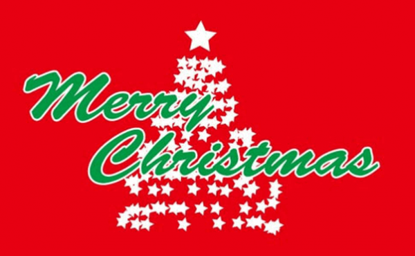 Merry Christmas In Green On Red Background