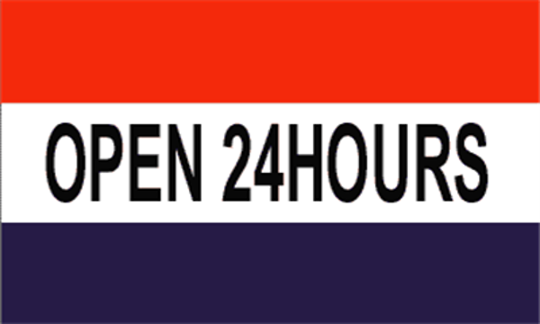Open 24Hours Red White Blue