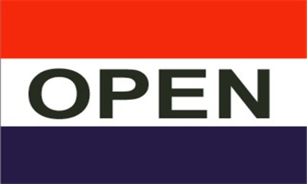 Open On Red White Blue