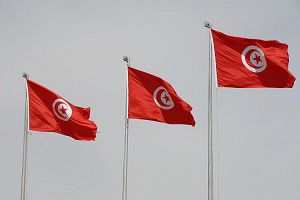 A row of Tunisia flags flies
