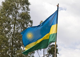 The flag of Rwanda flies