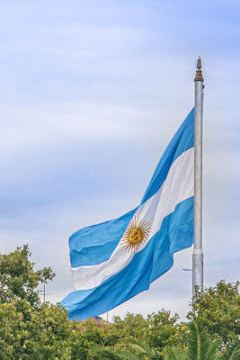 The flag of Argentina flying