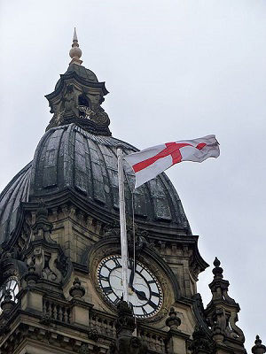 The England/St George flag flying outside the Leeds Town Hall