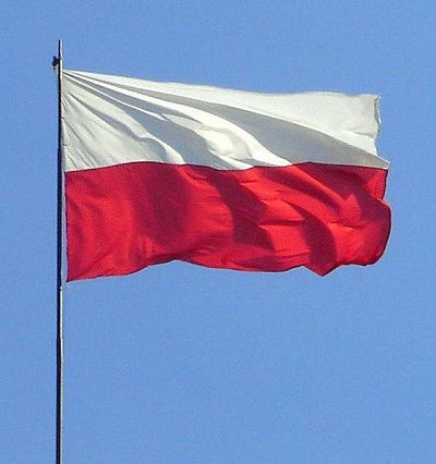 The flag of Poland flies