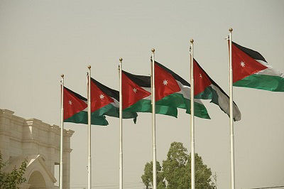 A row of Jordan flags flies