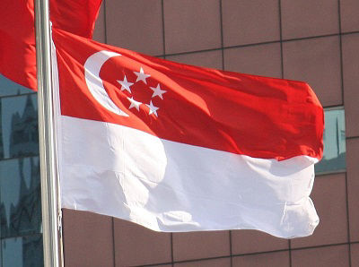 The flag of Singapore flies