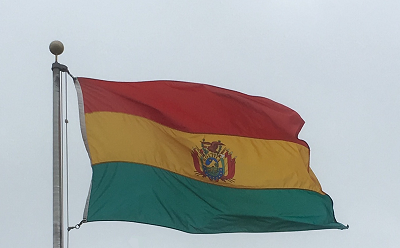 The flag of Bolivia flies