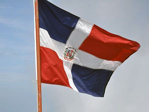 The flag of the Dominican Republic flies