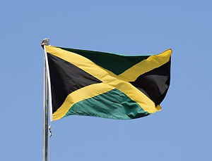 The flag of Jamaica flies