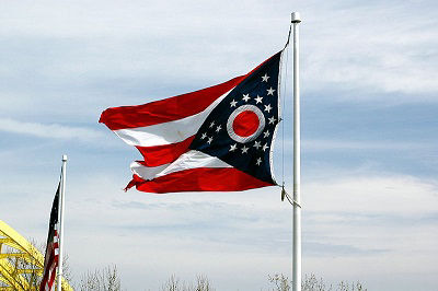 The flag of Ohio flying at Sawyer Point in Cincinnati, United States of America