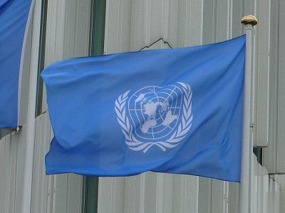 The flag of the United Nations flying