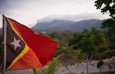 The flag of East Timor flies