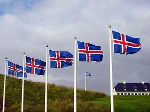 A row of Iceland flags flying