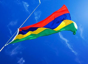 The flag of Mauritius flies