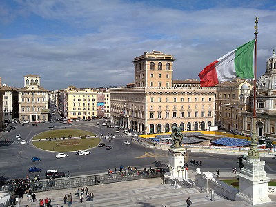 The flag of Italy flying in Rome
